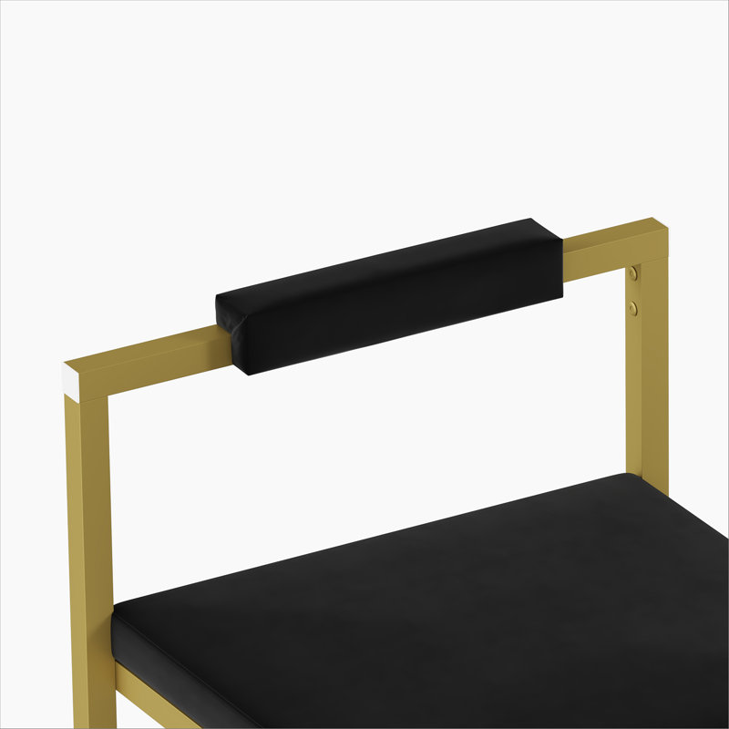Modern Velvet Counter Height Bar Stools with Low Backrest Set of 2 Upholstered Dining Stools for Kitchen Island (Gold & Black)