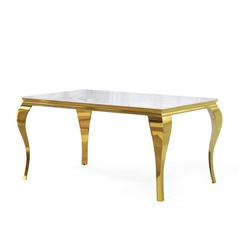 Kenyara Glass Top Metal Base Dining Table, Gold