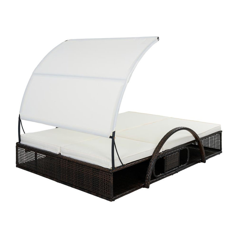 Lit de jour d'extérieur avec table d'appoint cachée et accoudoirs arqués, convient à la terrasse de la piscine, au jardin et à la cour