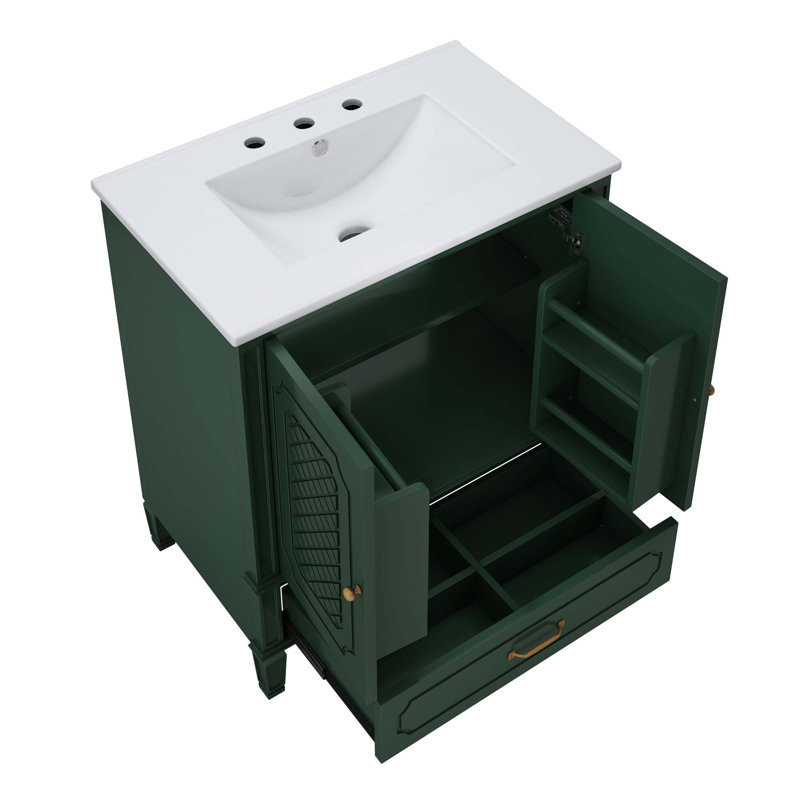 30" Bathroom Vanity With Sink Vintage Style, Multi-Functional Storage Space, Door Shelf, Soft-Closing Door, Dark Green