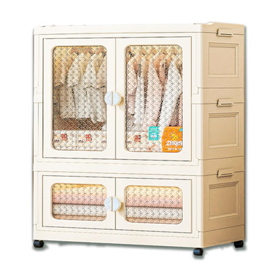 Placard de rangement portatif pliable, garde-robe en plastique empilable pour enfants avec portes magnétiques transparentes, tringle et roues suspendues, organisateur de chambre à coucher