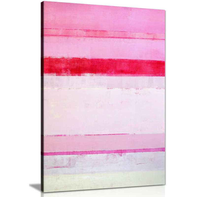 Pink Abstract Stripes - Wrapped Canvas Painting, 31cm H x 20cm W