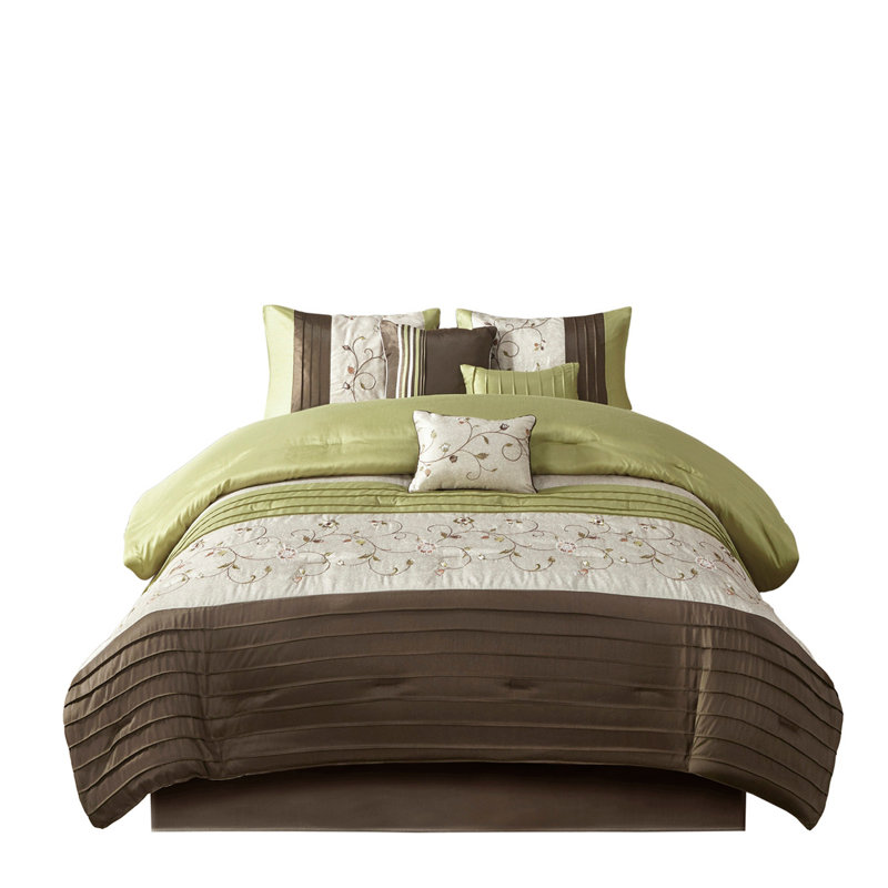 Ensemble d'édredon brodé 7 pièces vert, Édredon de très grande taille et 6 pièces suppl, Vert