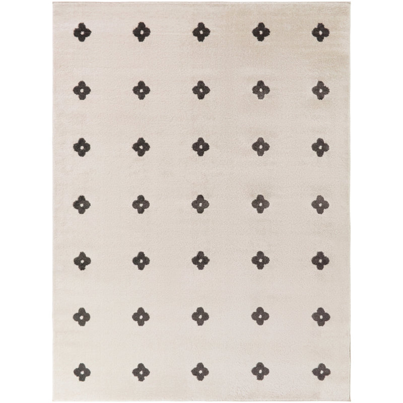 Bazin Cream/Black Geometric Floral Area Rug, 5'3" x 7'