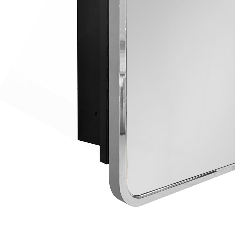 Silver Metal Framed Wall Mount Or Recessed Bathroom Medicine Cabinet With Mirror, 30" H x 24" W x 4.9" D, Black/Silver