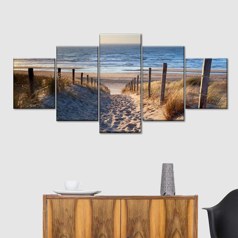 Ensemble de 5 pièces Path To North Sea Beach sur toile, H 24 po x l 55 po x P 1,25 po