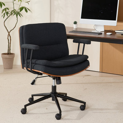 Home Office Desk Chair with Armrests & Wheels, Modern Walnut  Swivel Rolling Task Chair