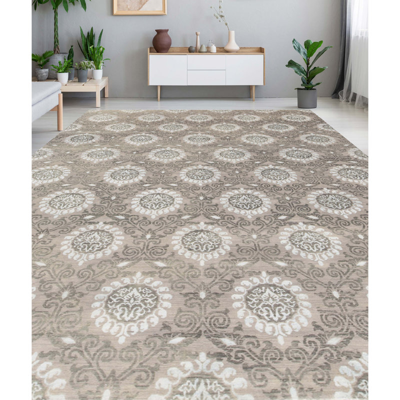 Brookhaven Damask Area Rug in Gray