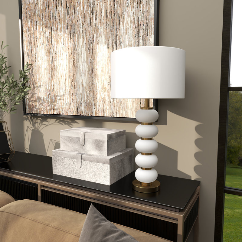 Metal Orbs Style Base Table Lamp with Drum Shade, Gold