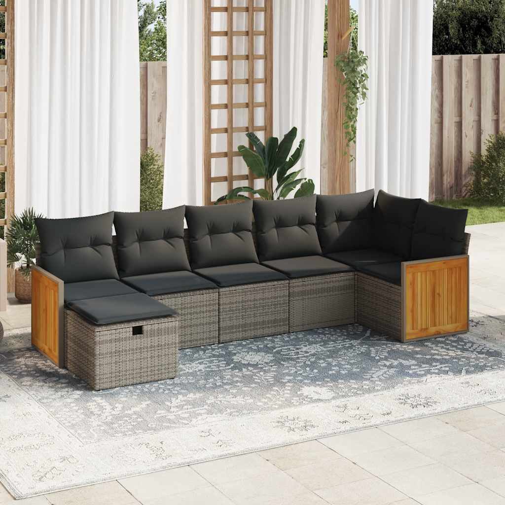 Vidaxl 7-Tlg. Garten-Sofagarnitur Mit Kissen Schwarz Poly Rattan