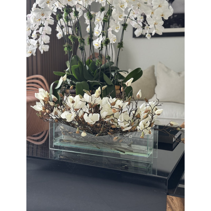 Stylish Glass Planter With White Magnolias