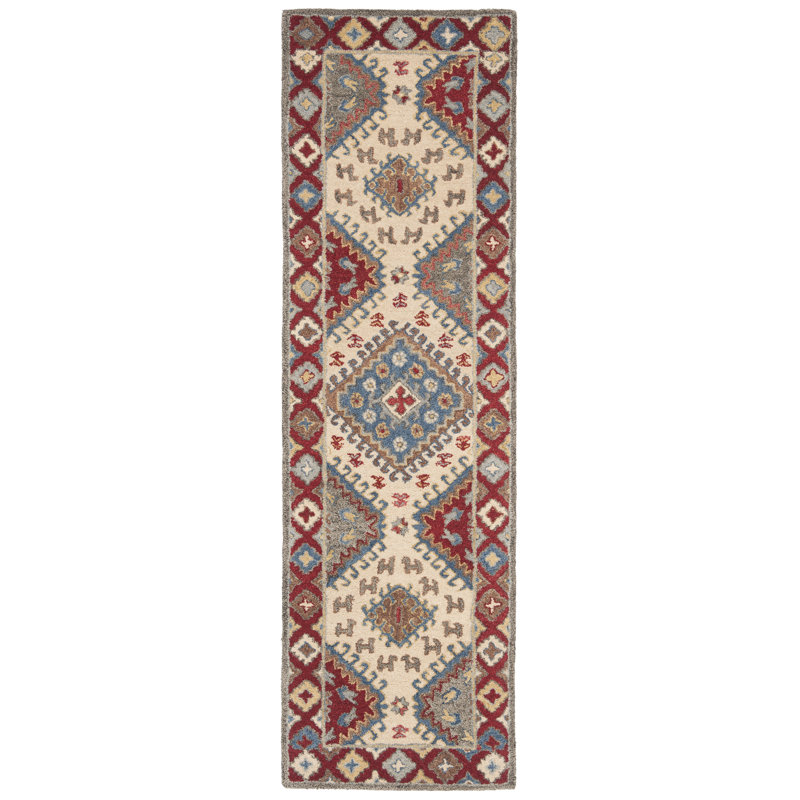 Armintha Southwestern Hand-Tufted Wool/Cotton Red/Ivory/Blue Area Rug, Runner 2'3" x 8'