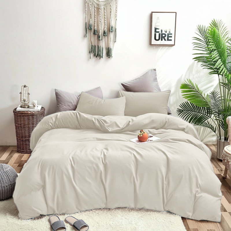 Plain Dyed Microfiber Duvet Cover Set with Pillowcases (3-Piece), Cream, Super King Duvet + 2 Additional Pieces