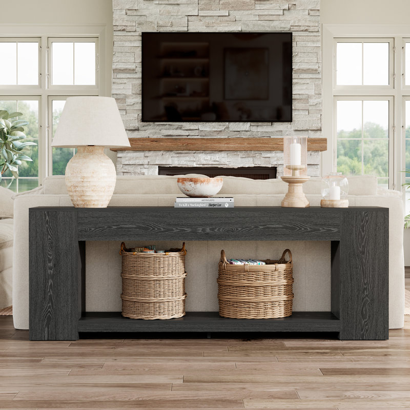 Canapé-console 86 po, tables d'entrée à 2 niveaux avec rangement, chêne naturel 86 po, Black