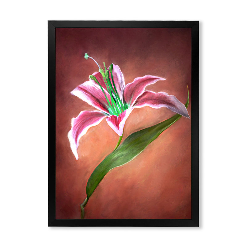 Fleur de lys rouge - peinture sur toile encadrée, Toile avec cadre photo noir, H 20 po x l 12 po x P 1 po