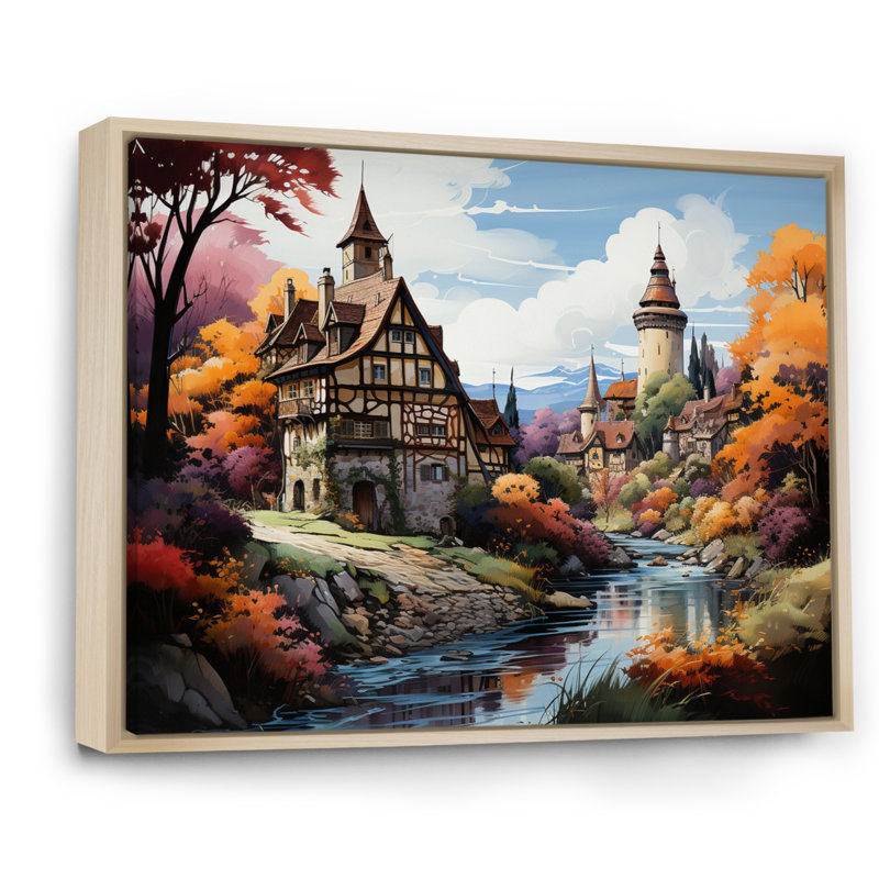 Maricka, village médiéval français d'Alsace I - impression, H 12 po x l 20 po x P 1 po, Cadre naturel flottant