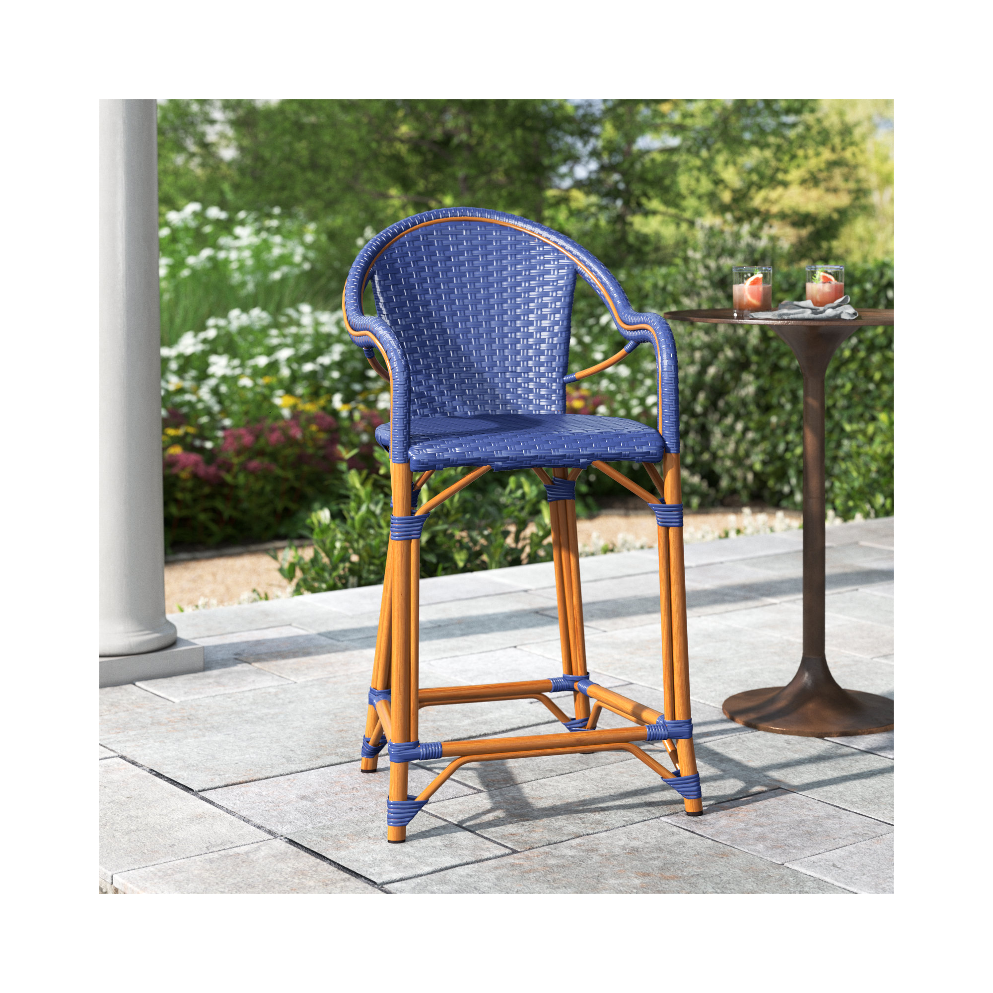 Popplewell 42.5'' Outdoor Bar Stool, Navy