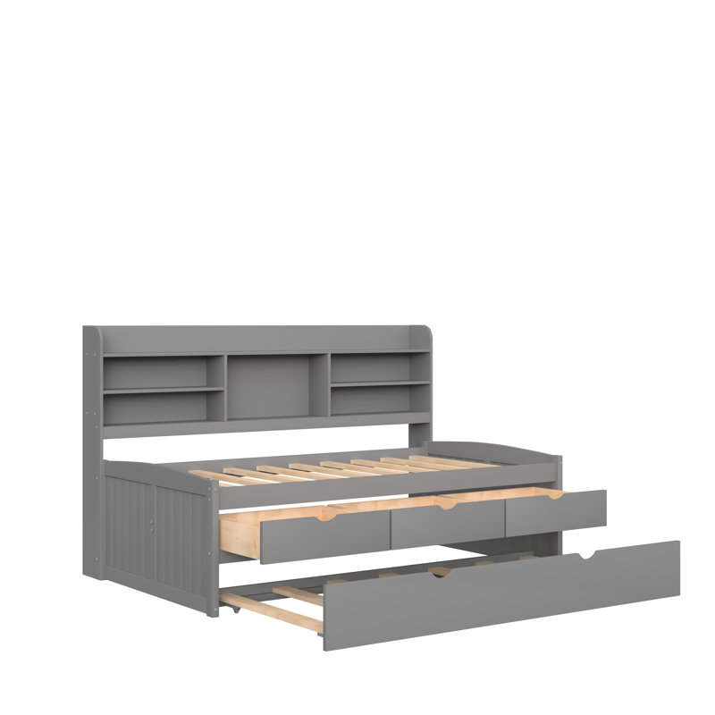 Lit plateforme simple avec rangement, gris