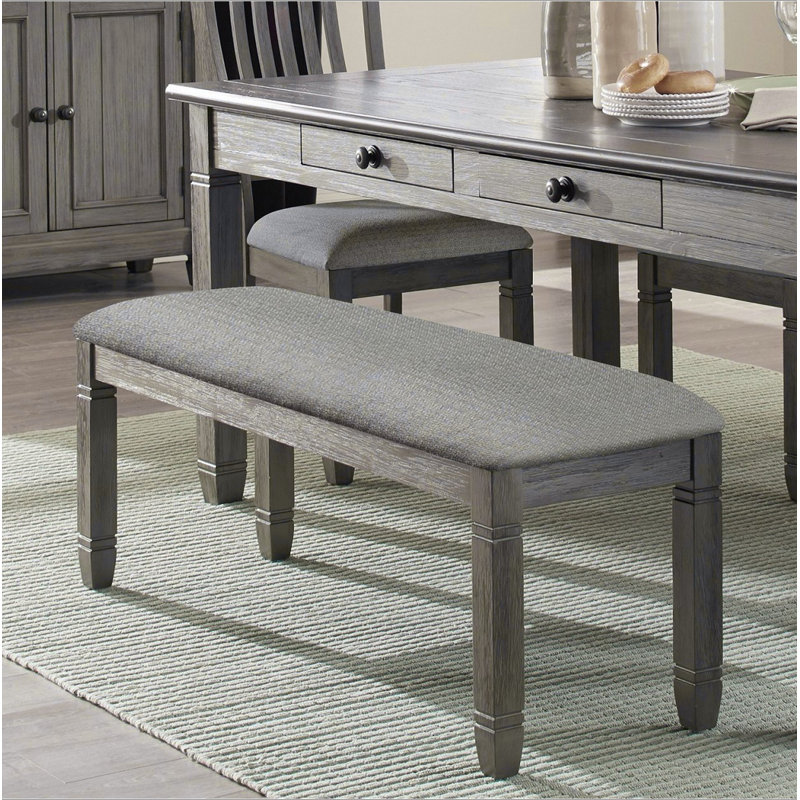 Ensemble de salle à manger 6 pièces gris antique et finition café avec banc rembourré 6 tiroirs et 4 chaises d'appoint