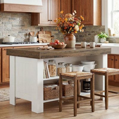 Wood Kitchen Island With Storage Shelf, 55.12" Farmhouse Kitchen Prep Table For Dining Room