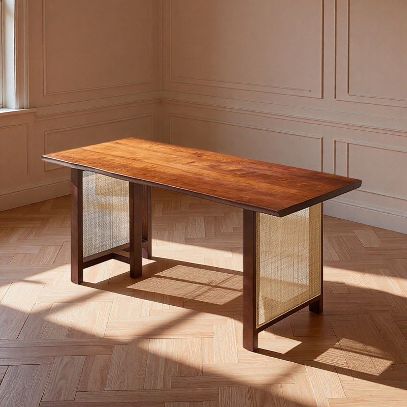 Table de salle à manger moderne en bois de frêne massif avec rotin, H 29,1 po x L 55,1 po x l 33,5 po
