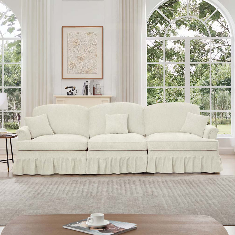 Chenille avec accoudoirs évasés et volants amovibles, Beige