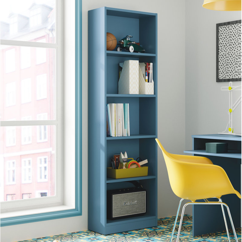 Bookshop Pomona, High Bookcase With 5 Shelves, Office Or Bedroom Shelf, Modern Shelf With Compartments, Green