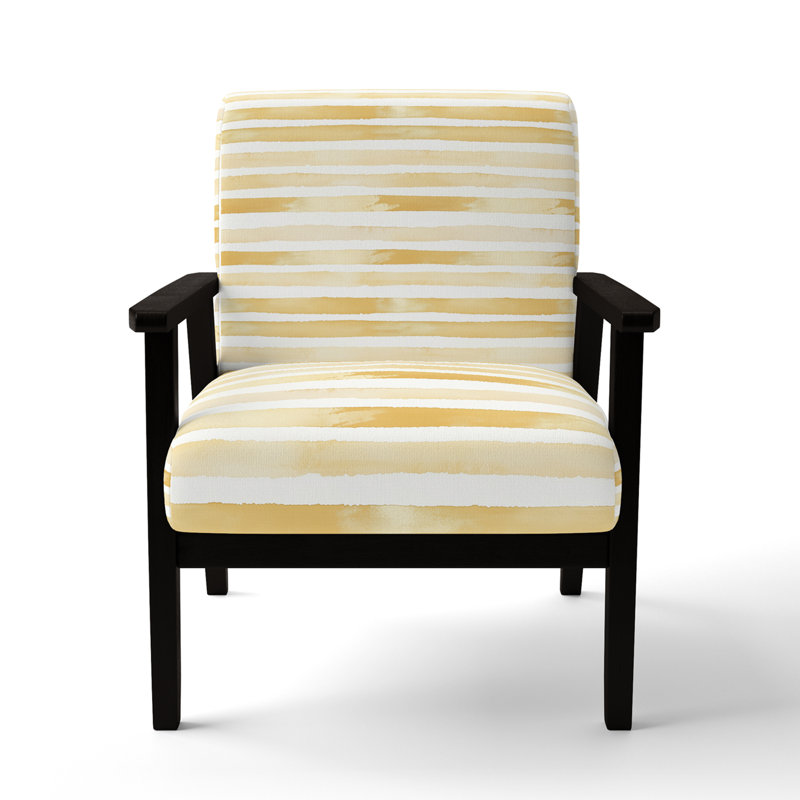Chaise d'appoint moderne - Fauteuil jaune pâle à lignes dorées, Accoudoirs carrés noirs
