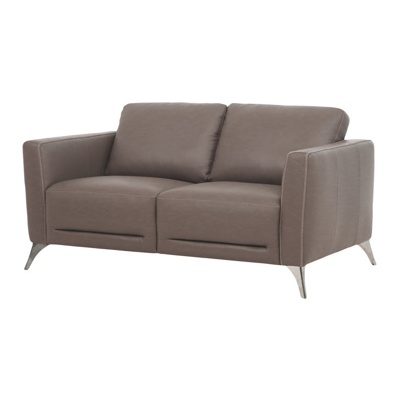 Malaga 58.6" Genuine Leather Square Arm Loveseat, Taupe Genuine Leather