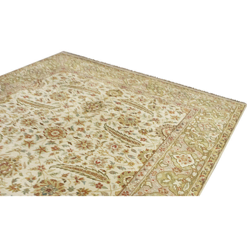 Tapis ivoire et doré de haute qualité noué à la main