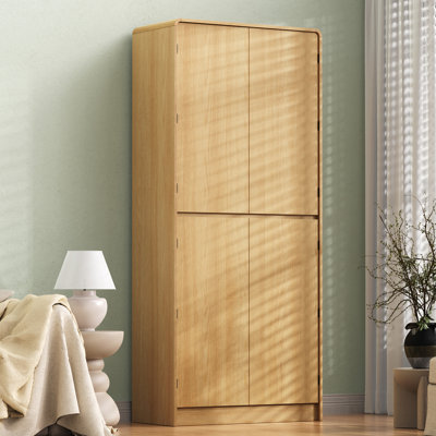 Armoire de cuisine de style campagnard haut de 72 po avec 8 portes K&K, armoire de rangement courbée avec 3 tablettes réglables, tiroir caché, armoire polyvalente pour la cuisine, la salle à manger et la salle de bain, naturel