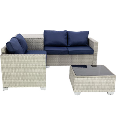 4-piece Wicker Patio Sofa, Outdoor Rattan Patio Furniture Set With Storage, Coffee Table, And Blue Cushions - All-weather Wicker Sectional Couch Sofa -  Latitude RunÂ®, 41F9B7A162B34145B7D6E3E9224A6A46