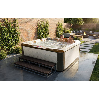 American Spas 7-Person 56-Jet Premium Bench Spa Standard Hot Tub With Sound System And LED Waterfall