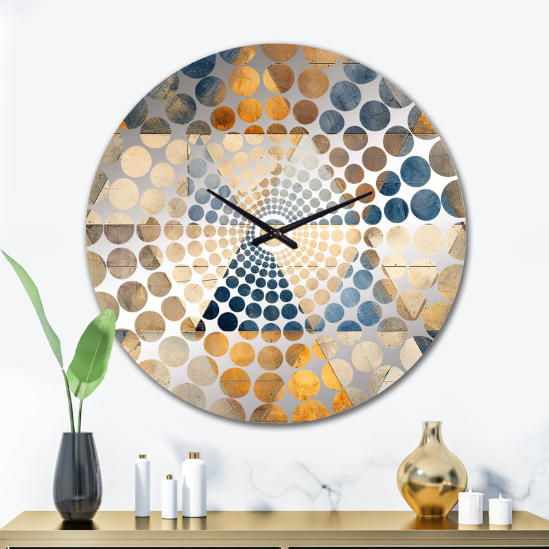 Horloge murale géométrique beige et bleu, Très grand
