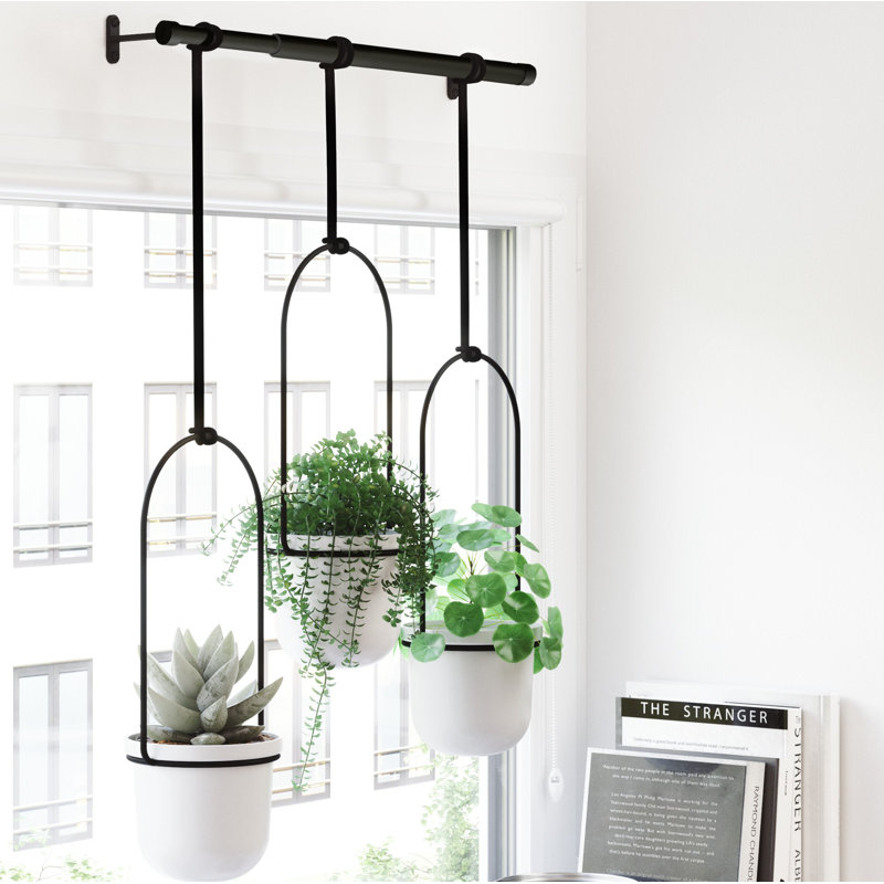 Triflora Adjustable White/Black Indoor Hanging Planter