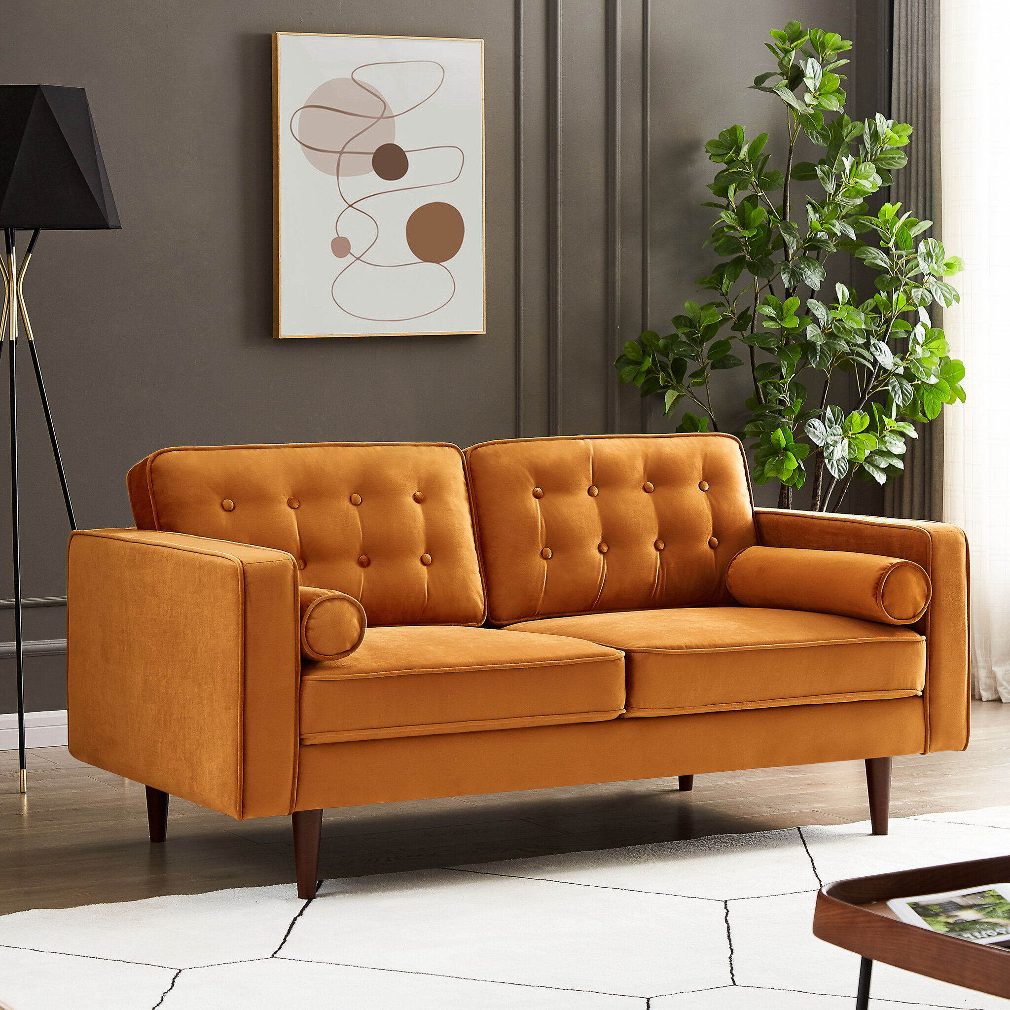 Kingfun 65 W Loveseat Sofa, Mid Century Modern Decor Love Seat Couches for  Living Room, Button Tufted Upholstered Love Seats Furniture, Solid and