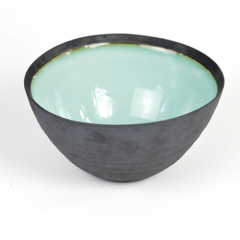 Diana 9" Mint Green and Dark Grey Ceramic Serving Bowl