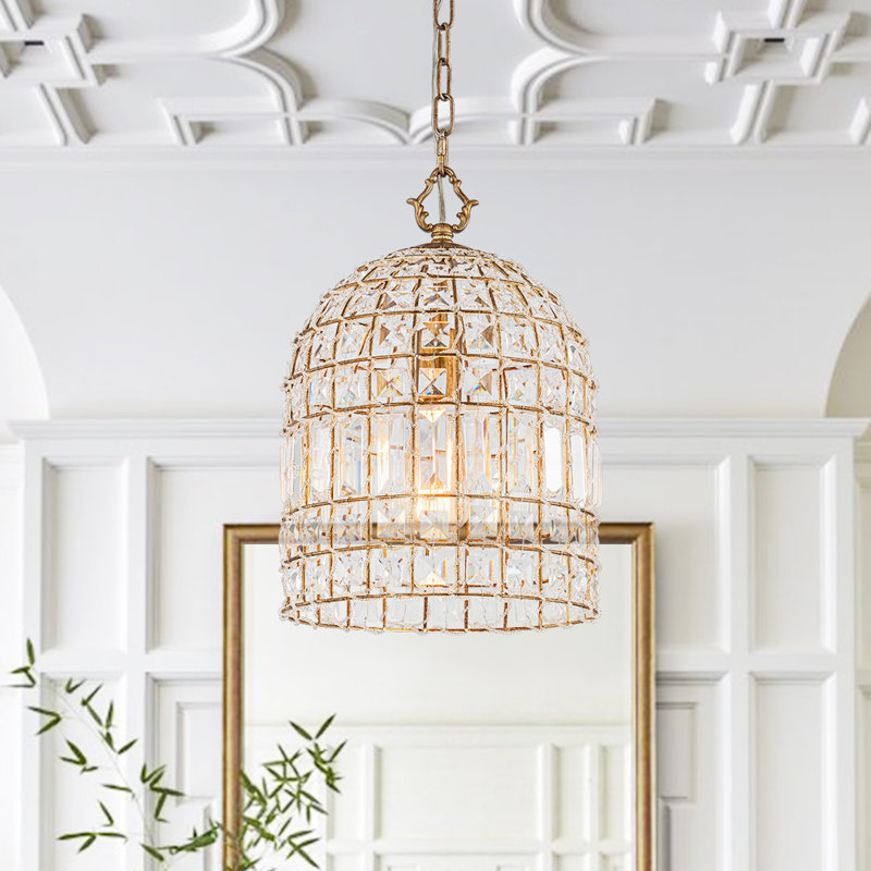 Luminaire suspendu cage en cristal 1 lumière Vintage, Antique Bronze