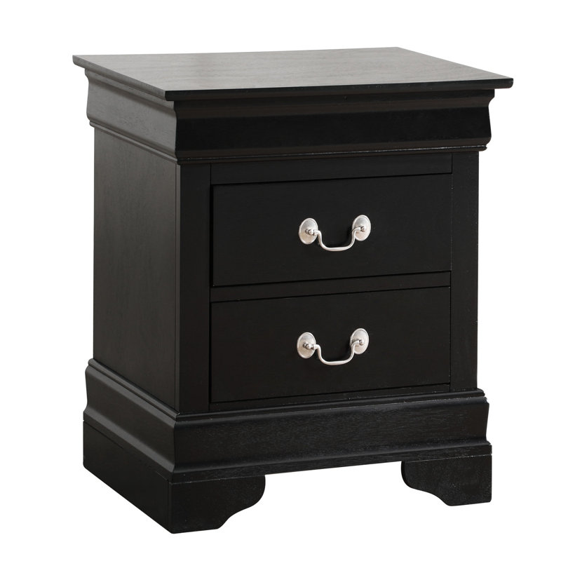 Table de chevet traditionnelle noire avec 2 tiroirs fonctionnels pour la décoration de la chambre à coucher - fabrication de panneau de particules, H 24 po x l 21 po x P 16 po