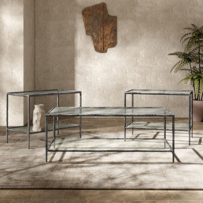 Lalia 3-Piece Modern Hammered Metal 1-Shelf Coffee Table Set