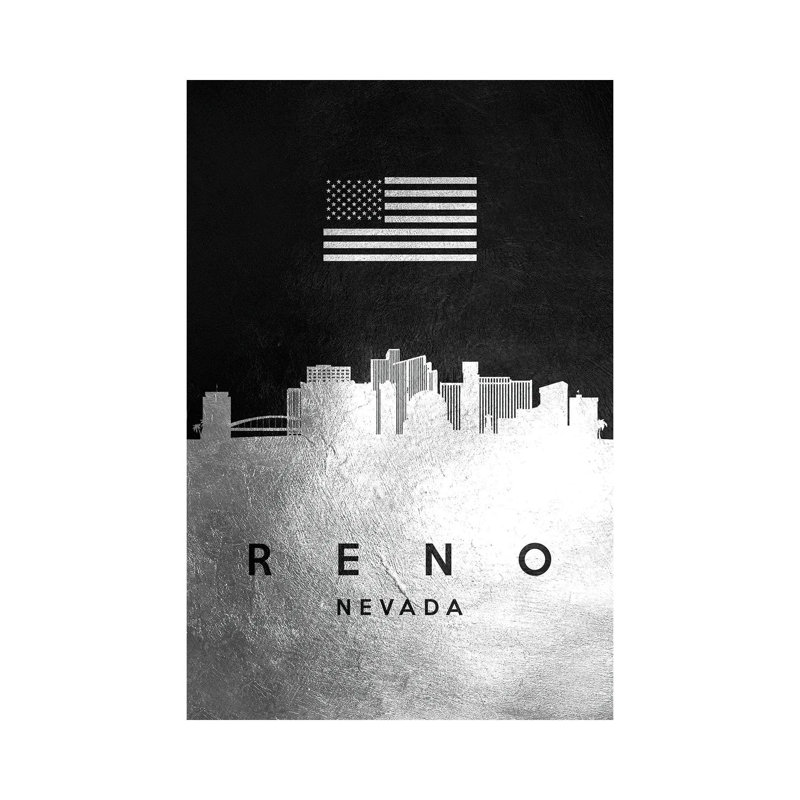 Reno Nevada Silver Skyline by Adrian Baldovino - Wrapped Canvas Painting, 66.04 cm H x 45.72 cm W x 3.175 cm D