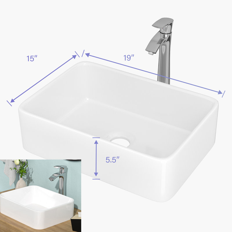 Lavabo de salle de bain vasque rectangulaire en céramique 15 po avec robinet MONSFEST
