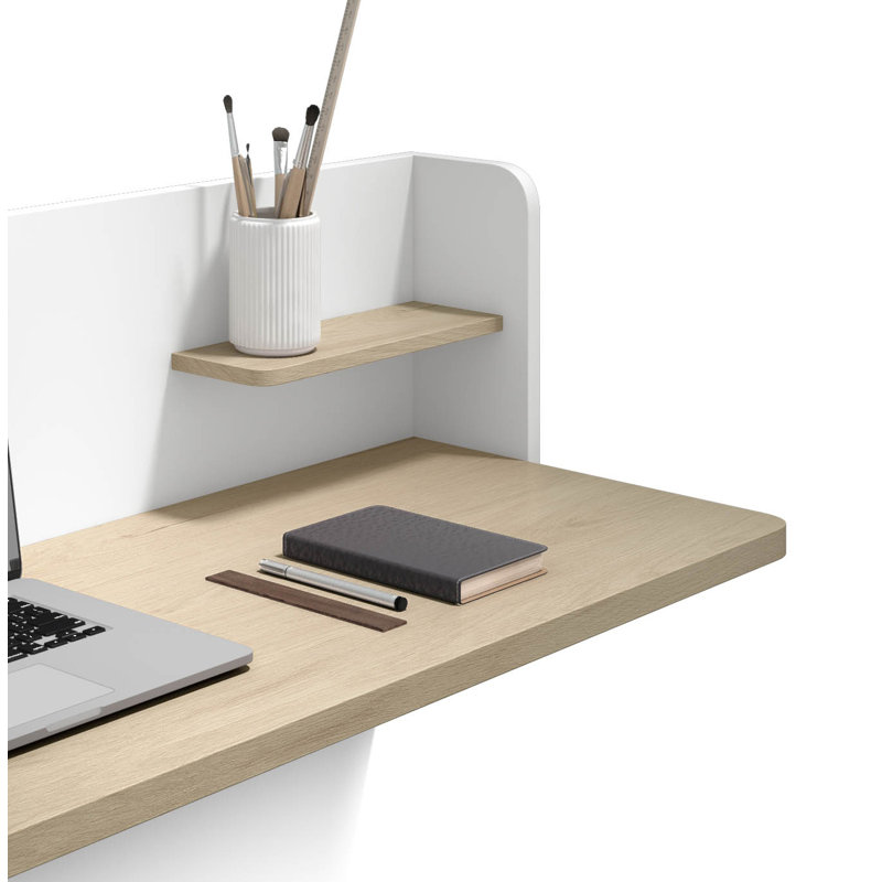 Capuano Floating Desk, Light Oak, White