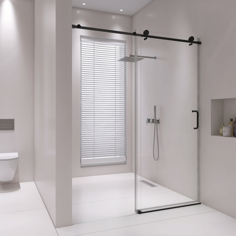 56" - 60" W X 76" H Single Sliding Frameless Shower Door With 1/4" (6Mm) Tempered Glass, Matte Black