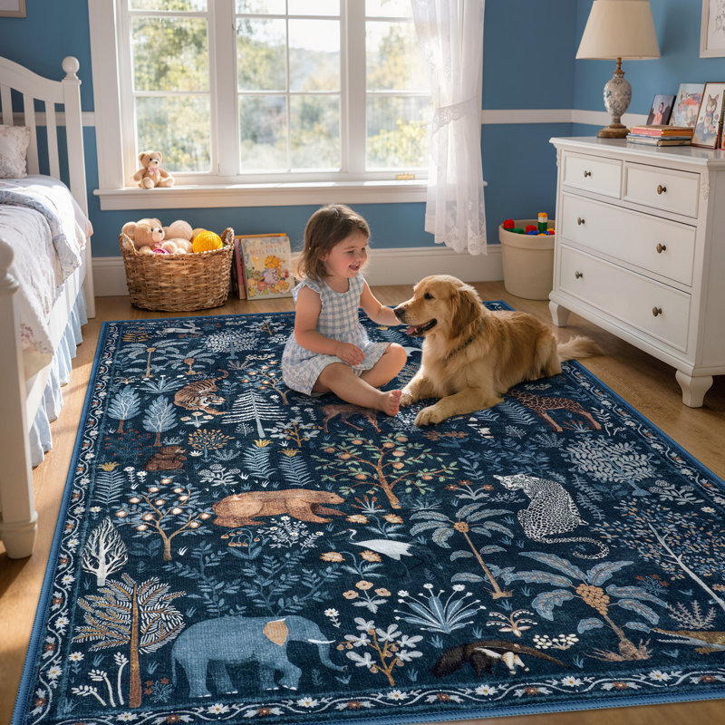  Tapis lavable et animal pour chambre d'enfant Goldene, Rectangle 6 pi x 9 pi