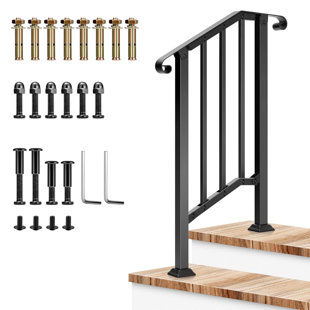 Outdoor Iron Stair Handrail with Curved Ends and Balusters