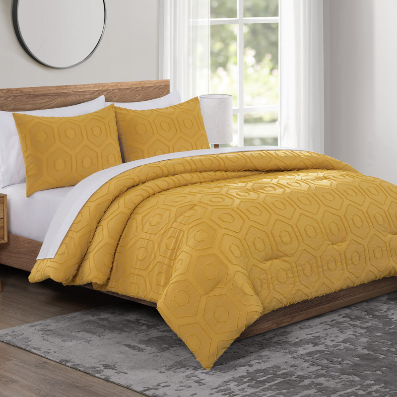 Polyester Argyle Comforter, Mustard, King Comforter + 2 King Shams