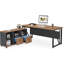 Bureau de direction de 63 pouces avec classeur mobile de 47 pouces, grand bureau personnel avec tiroirs et tablettes de rangement, bureau d'ordinateur en forme de L, mobilier de bureau, noyer et noir