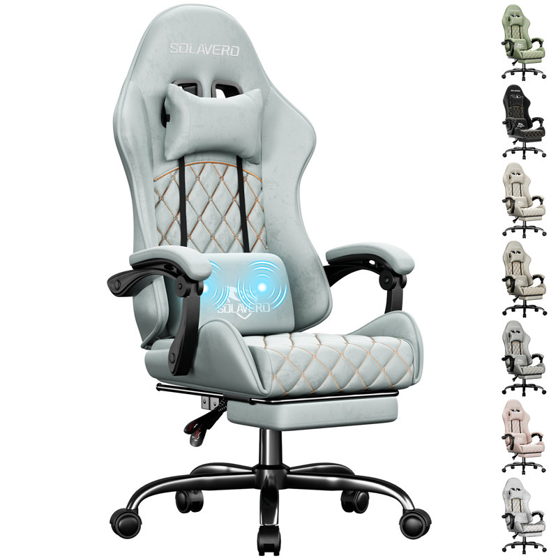Metro Lane Adjustable Reclining Ergonomic Swiveling PC & Racing Game Chair with Footrest, Light Blue