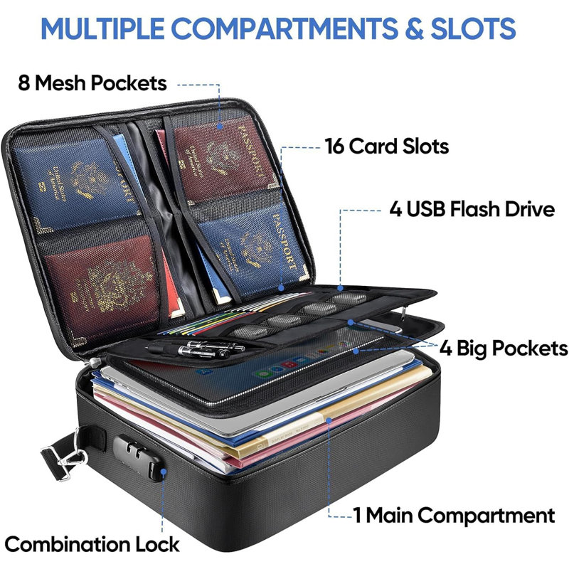 Fireproof Document Box with Lock, Portable Fireproof Document Bag Waterproof